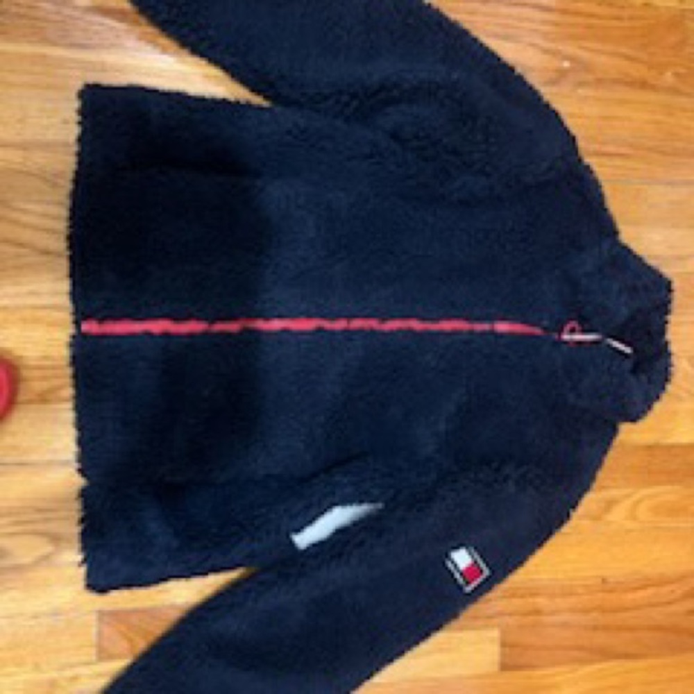 Tommy Hilfiger Navy Blue Fleece Jacket with Red Accents